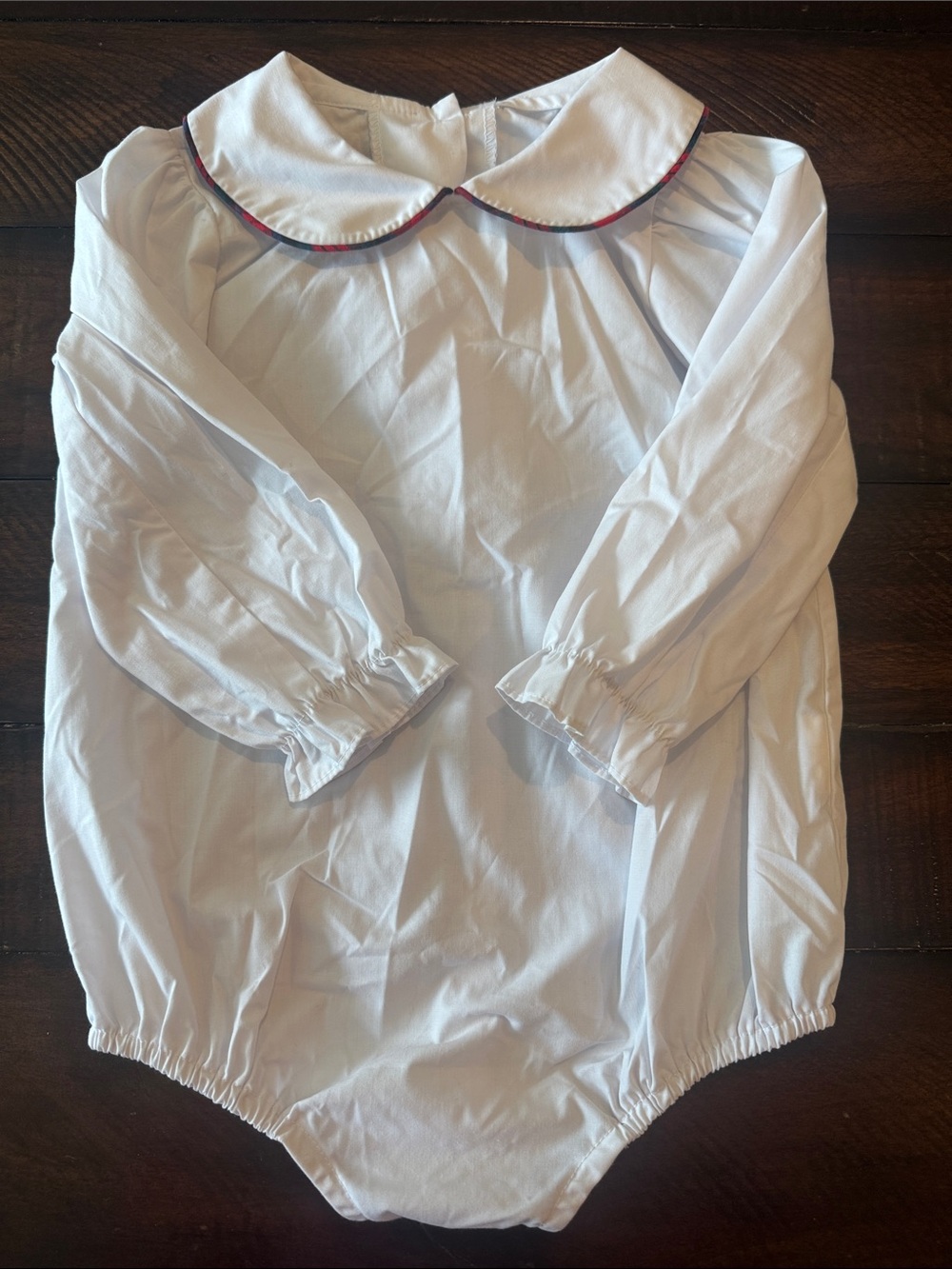 The Beaufort Bonnet Company TBBC White Plaid Piping Peter Pan Collar Onesie 2T